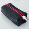 Puffy pouch black with pink zipper, vegan leather