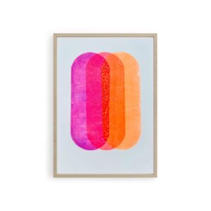 Wooden A4 Frame with pink orange linoprint